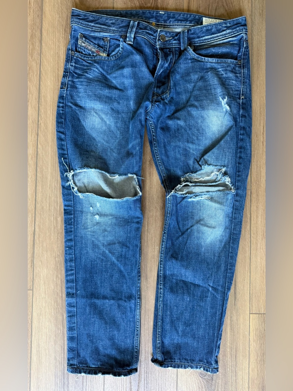 Diesel Larkee Men 33x27 Blue Regular Straight Leg Fit Patina Whiskers Distressed